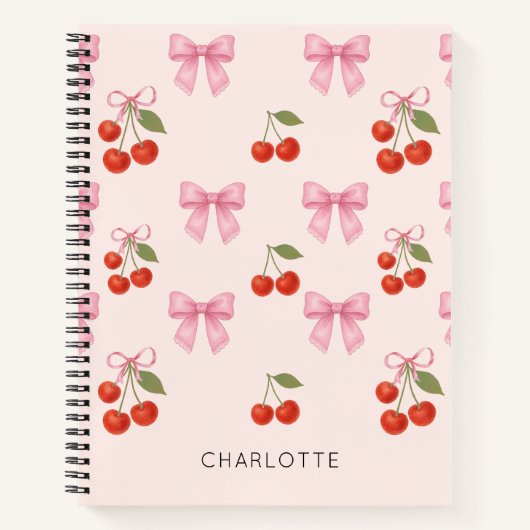 Schattigee Waterverf Cherry Bow Coquette Pattern Notitieboek (Voorkant)