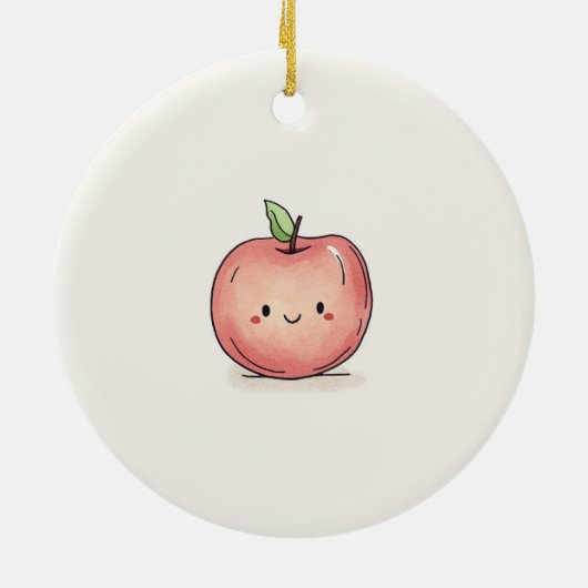 Schattigee Waterverf Chibi Apple Keramisch Ornament (Achterkant)