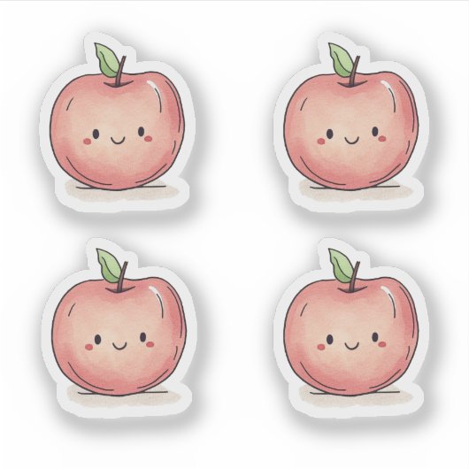 Schattigee Waterverf Chibi Apple Sticker (Voorkant)