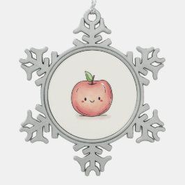 Schattigee Waterverf Chibi Apple Tin Sneeuwvlok Ornament