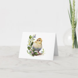 Schattigee Waterverf Chick met Flowers Kaart