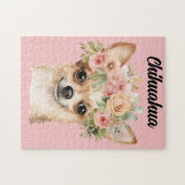 Schattigee Waterverf Chihuahua Dog/Flowers Legpuzzel (Horizontaal)