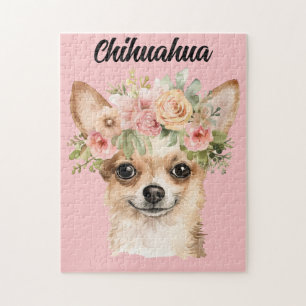 Schattigee Waterverf Chihuahua Dog/Flowers Legpuzzel