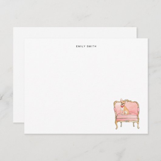 Schattigee Waterverf Chihuahua hondenflat Dank U K Bedankkaart (Voorkant / Achterkant)