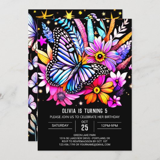 Schattigee Waterverf Chique Vlinder Verjaardag Kaart (Voorkant / Achterkant)