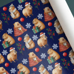 Schattigee Waterverf Christmas Capybara Cadeaupapier<br><div class="desc">Voeg een vleugje charme toe aan uw geschenken met dit unieke kerstinpakpapier! Dit inpakpapier is voorzien van een schattig waterverf-illustratiepatroon van Capybars tegen een donkerblauwe achtergrond.</div>
