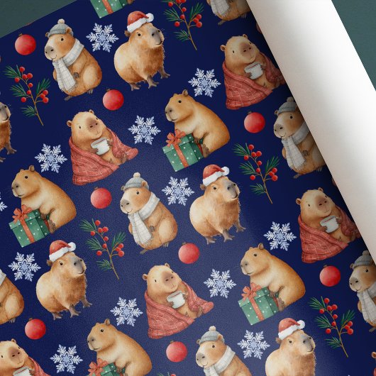 Schattigee Waterverf Christmas Capybara Cadeaupapier