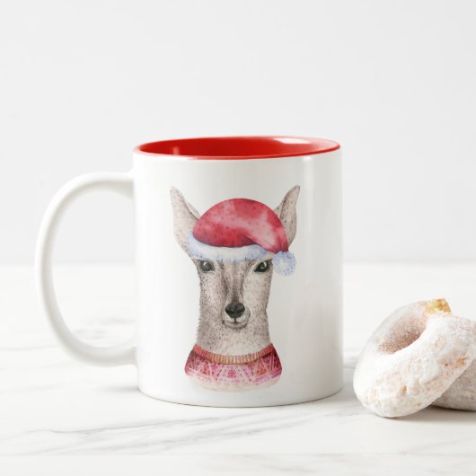 Schattigee Waterverf Christmas Deer Mok (Met donut)