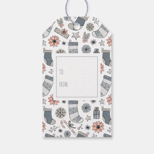 Schattigee Waterverf Christmas Doodles Cadeaulabel (Achterkant)