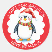 Schattigee Waterverf Christmas Penguin Gift Label (Voorkant)