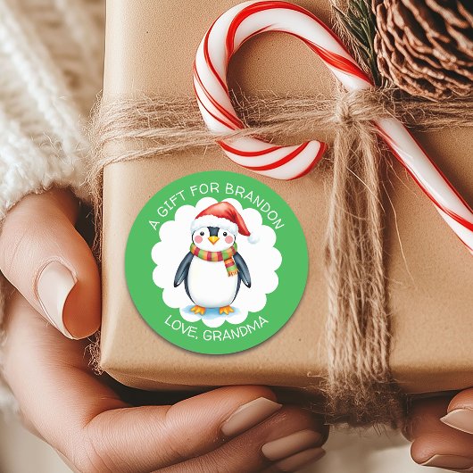 Schattigee Waterverf Christmas Penguin Gift Label