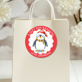 Schattigee Waterverf Christmas Penguin Gift Label