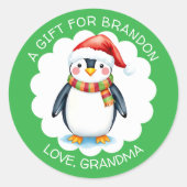 Schattigee Waterverf Christmas Penguin Gift Label (Voorkant)