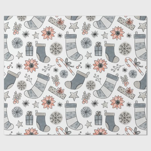 Schattigee Waterverf Christmas Stocking Doodles Cadeaupapier (Vlak)