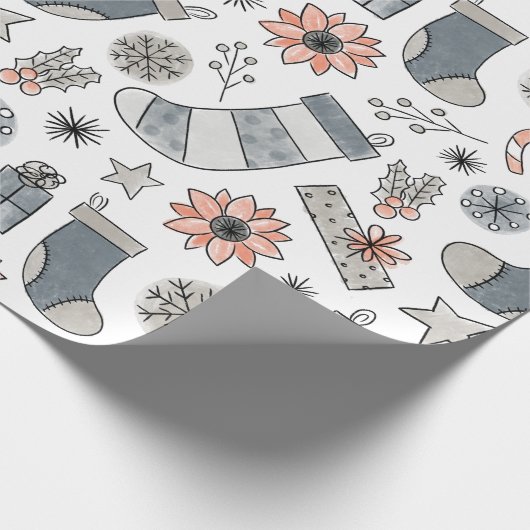 Schattigee Waterverf Christmas Stocking Doodles Cadeaupapier (Hoek)
