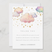 Schattigee Waterverf Cloud Star Baby Girl Shower Bedankkaart (Voorkant)