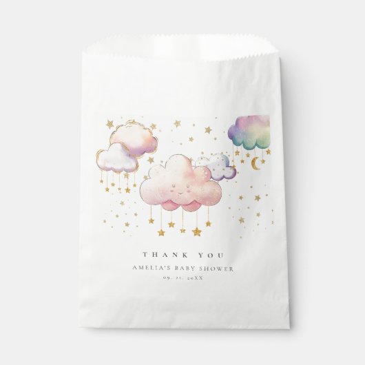 Schattigee Waterverf Cloud Star Baby Girl Shower Bedankzakje (Voorkant)