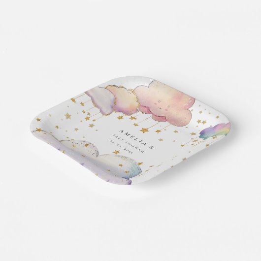 Schattigee Waterverf Cloud Star Baby Girl Shower Papieren Bordje (Gebogen)