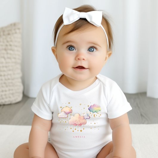 Schattigee Waterverf Cloud Star Baby Girl Shower Romper