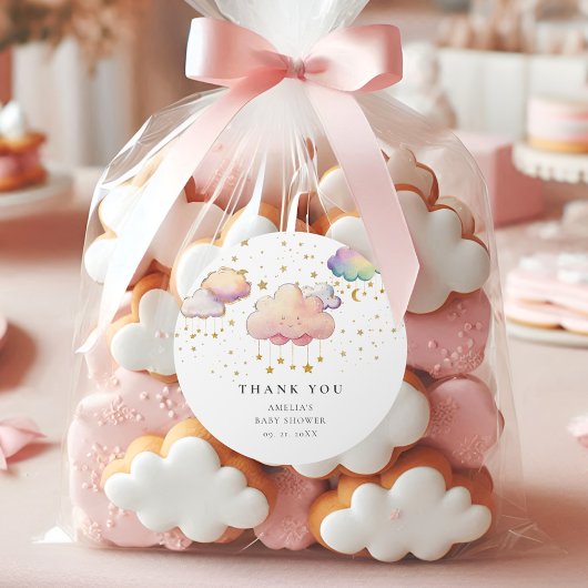 Schattigee Waterverf Cloud Star Baby Girl Shower Ronde Sticker