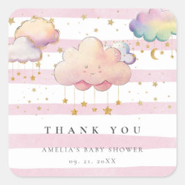 Schattigee Waterverf Cloud Star Baby Meisje Douche Vierkante Sticker