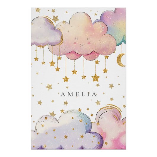 Schattigee Waterverf Cloud Star Baby Meisje Kweker Perfect Poster (Voorkant)