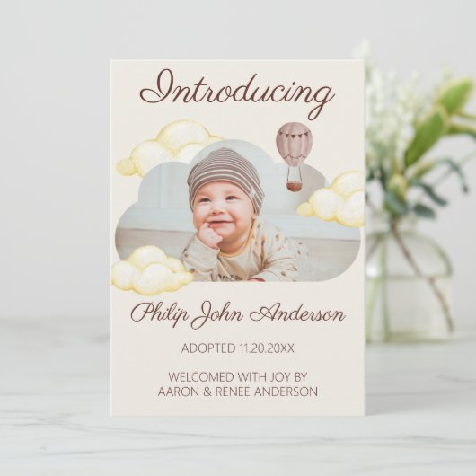 Schattigee Waterverf Clouds Foto Adoption Aankondiging (Staand voorkant)