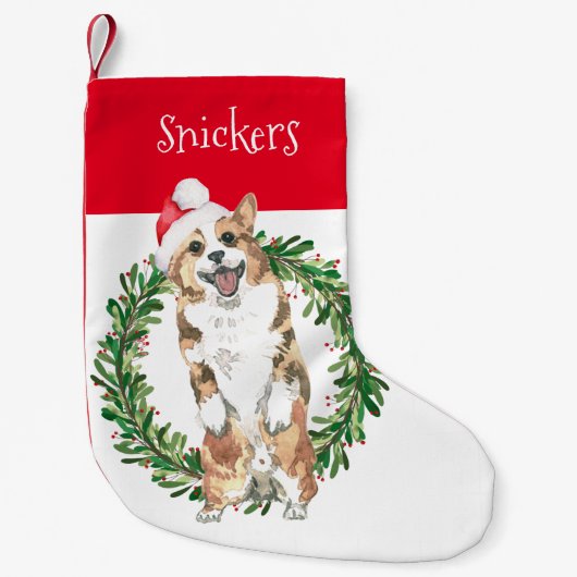 Schattigee Waterverf Corgi gepersonaliseerd Kleine Kerstsok (Voorkant)