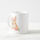 Schattigee Waterverf Corgi Peach Floral gepersonal Koffiemok (Voorkant links)