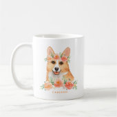 Schattigee Waterverf Corgi Peach Floral gepersonal Koffiemok (Links)
