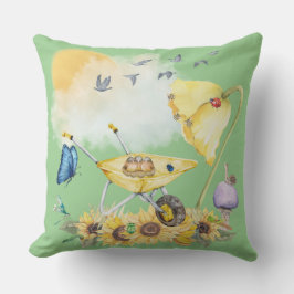 Schattigee Waterverf Cottagecore Geel op groen | Buitenkussen
