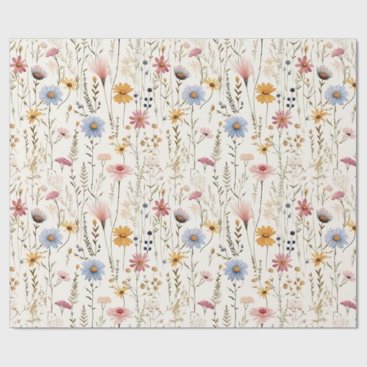 Schattigee Waterverf Delicate Bloemen Bladerpatroo Cadeaupapier (Vlak)