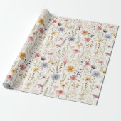Schattigee Waterverf Delicate Bloemen Bladerpatroo Cadeaupapier (Uitgerold)