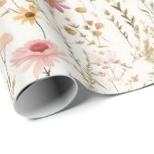 Schattigee Waterverf Delicate Bloemen Bladerpatroo Cadeaupapier (Rol Hoek)