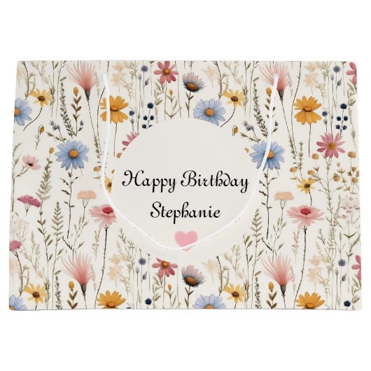 Schattigee Waterverf Delicate Bloemen Bladerpatroo Groot Cadeauzakje (Voorkant)