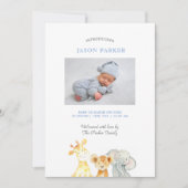 Schattigee waterverf dieren Baby Boy Foto geboorte Aankondiging (Voorkant)