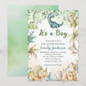 Schattigee Waterverf Dinosaur Greenery Boy Baby sh Kaart (Voorkant / Achterkant)