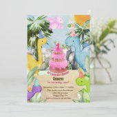 Schattigee Waterverf dinosaurus 1e verjaardagsfees Kaart (Staand voorkant)