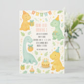 Schattigee Waterverf Dinosaurus 3e Verjaardag Uitn Kaart (Staand voorkant)