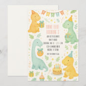 Schattigee Waterverf Dinosaurus 3e Verjaardag Uitn Kaart (Voorkant / Achterkant)