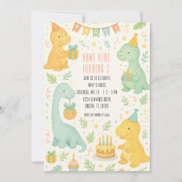 Schattigee Waterverf Dinosaurus 3e Verjaardag Uitn Kaart