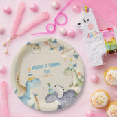 Schattigee waterverf dinosaurus, Beige Dinomite fe Papieren Bordje (Feest)