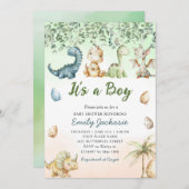 Schattigee waterverf dinosaurus 'Het is een jongen Kaart (Voorkant / Achterkant)