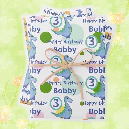 Schattigee Waterverf Dinosaurus Jongen's Kleine Ve Inpakpapier Vel