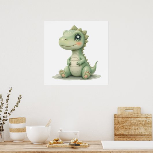 Schattigee Waterverf Dinosaurus Kwekerij Poster Ba (Keuken)
