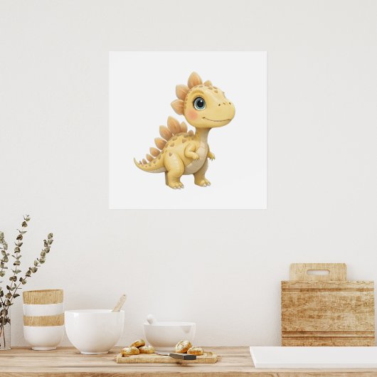 Schattigee Waterverf Dinosaurus Kwekerij Poster Ba (Keuken)
