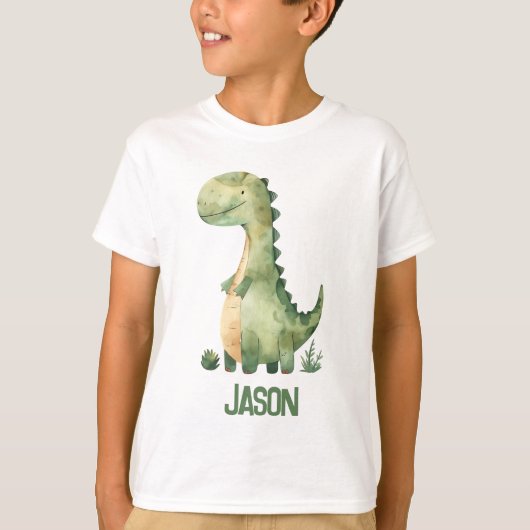 Schattigee Waterverf dinosaurus met Kinder naam T-shirt (Voorkant)