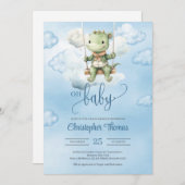 Schattigee waterverf dinosaurus op schommel in de  kaart (Voorkant / Achterkant)