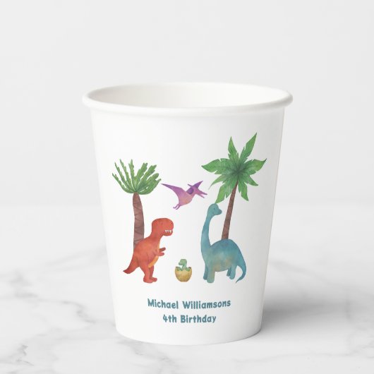Schattigee waterverf Dinosaurus thema Verjaardag Papieren Bekers (Achterkant)
