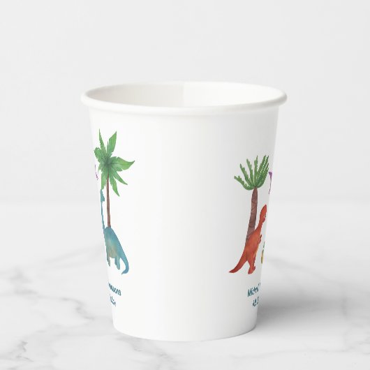 Schattigee waterverf Dinosaurus thema Verjaardag Papieren Bekers (Links)